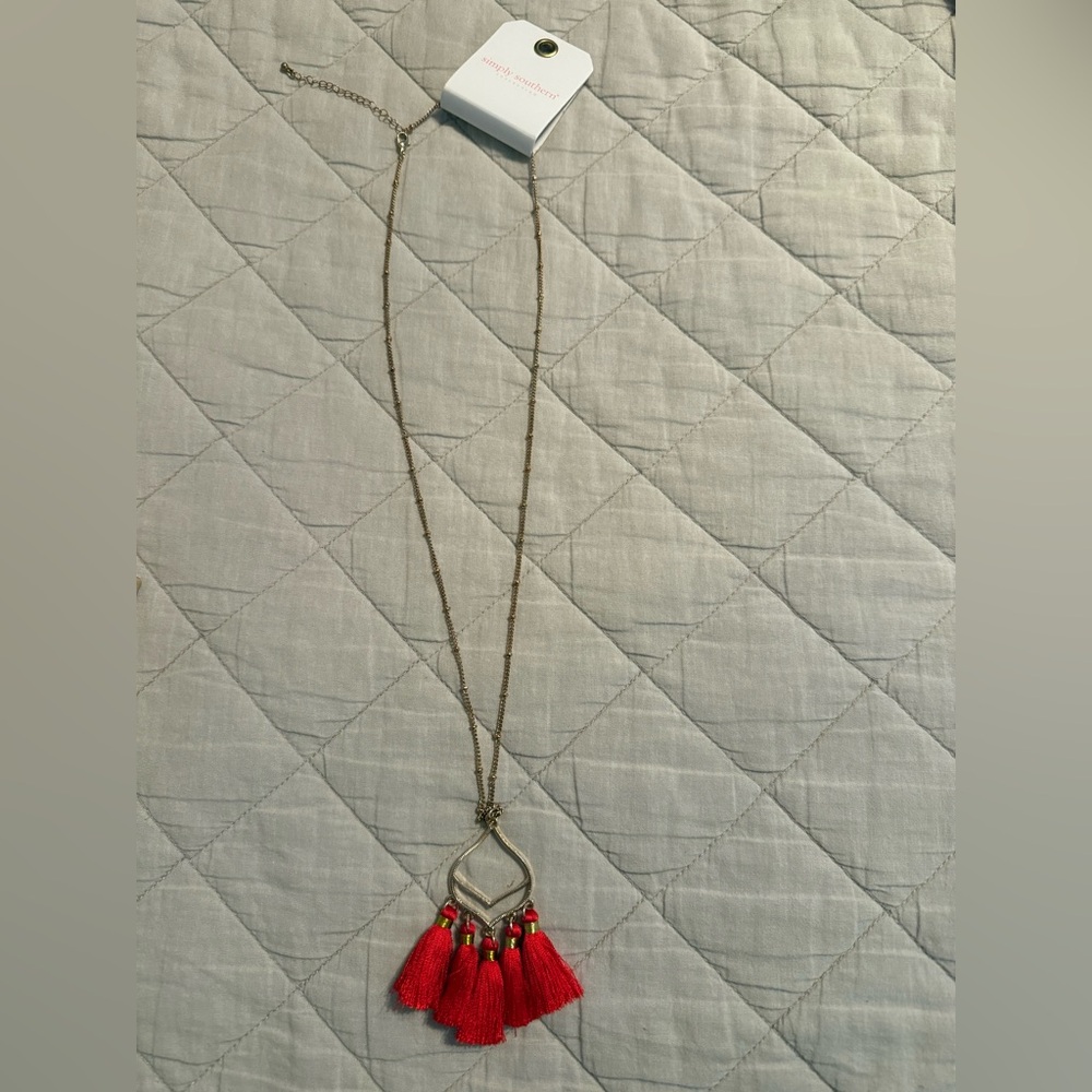 Simply Southern Gold and Red Tassel Necklace